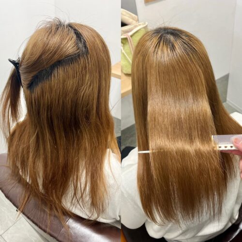 ブリーチした髪に縮毛矯正